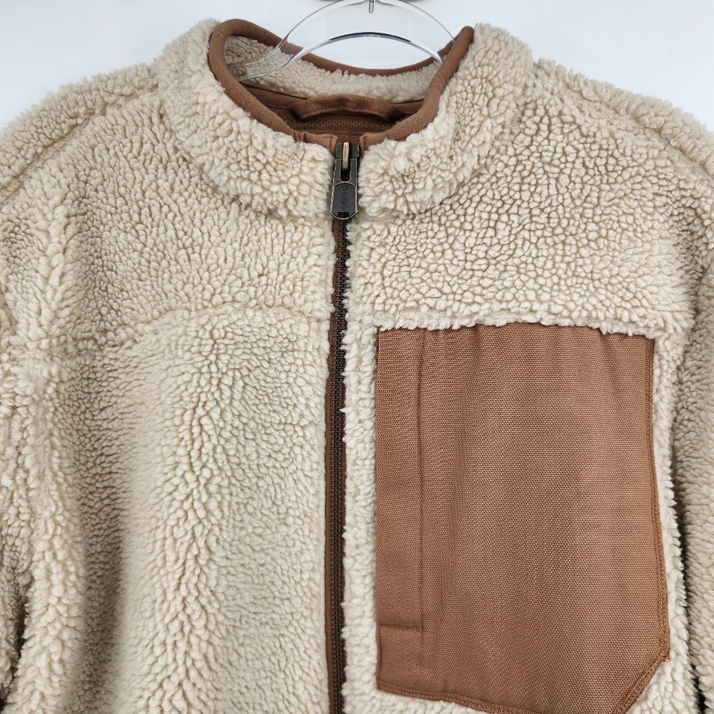 Duluth Trading Co Mens Burly Sherpa Fleece Jacket Size Large Cream Tan - Picture 2 of 8